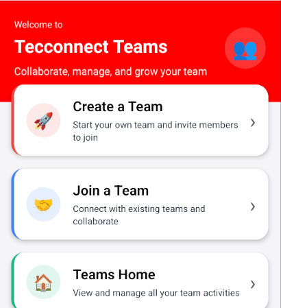 Team home screen